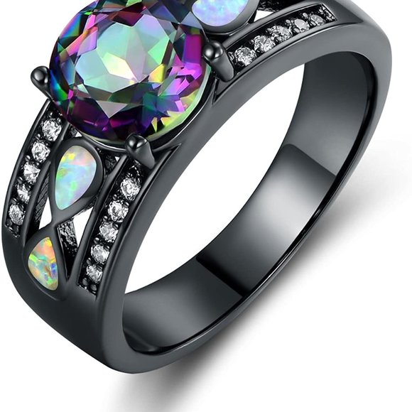 Barzel Black Rhodium Plated Created Black Opal Ring for Women - Picture 3 of 4